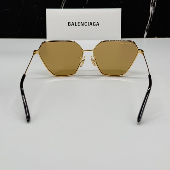NEW BB0194S 002 BALENCIAGA GOLD YELLOW GEOMETRIC WOMEN BALENCIAGA SUNGLASSES - Picture 6 of 10